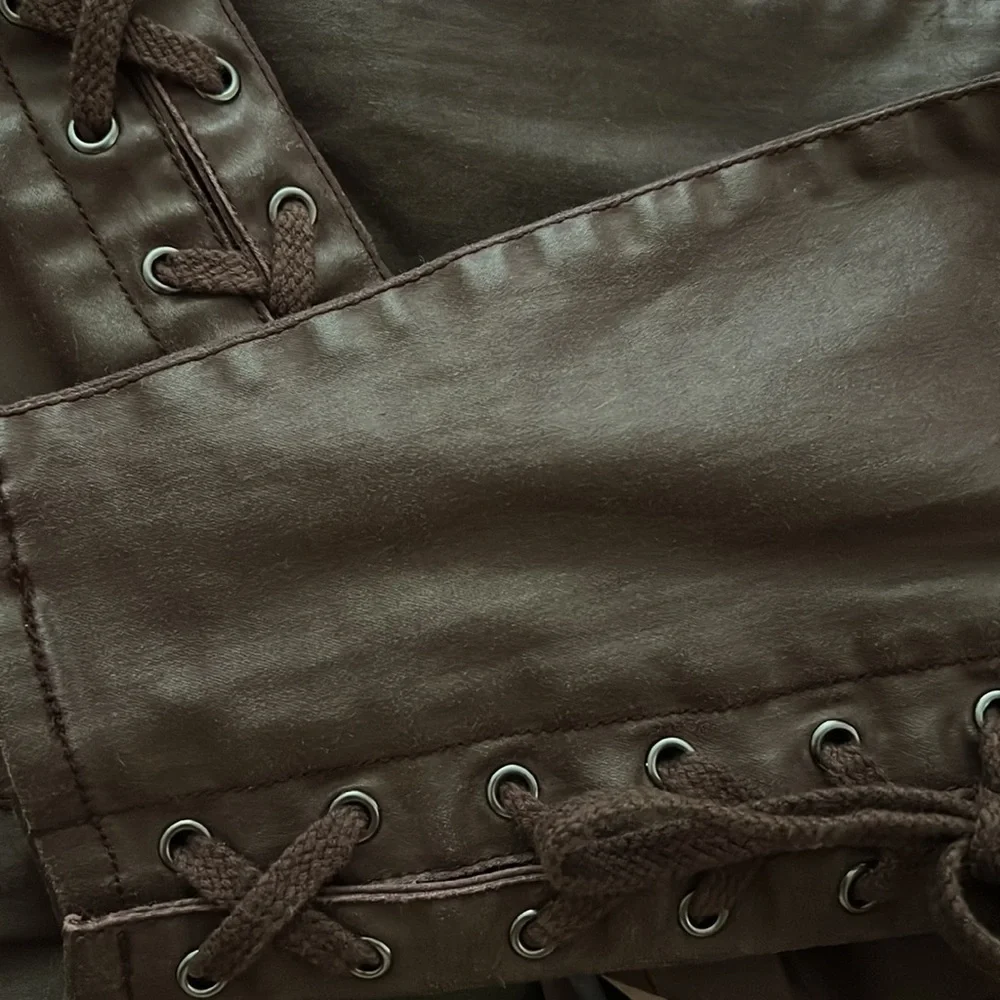 Pilcro and the‎ Letterpress faux brown leather skinny lace up leg pants Sz 25